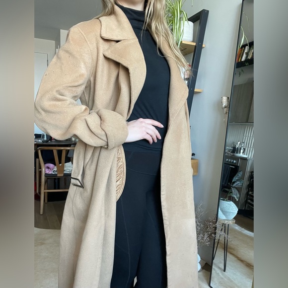NWT Silk Maison 100% Wool Belted Camel Coat - Picture 2 of 16
